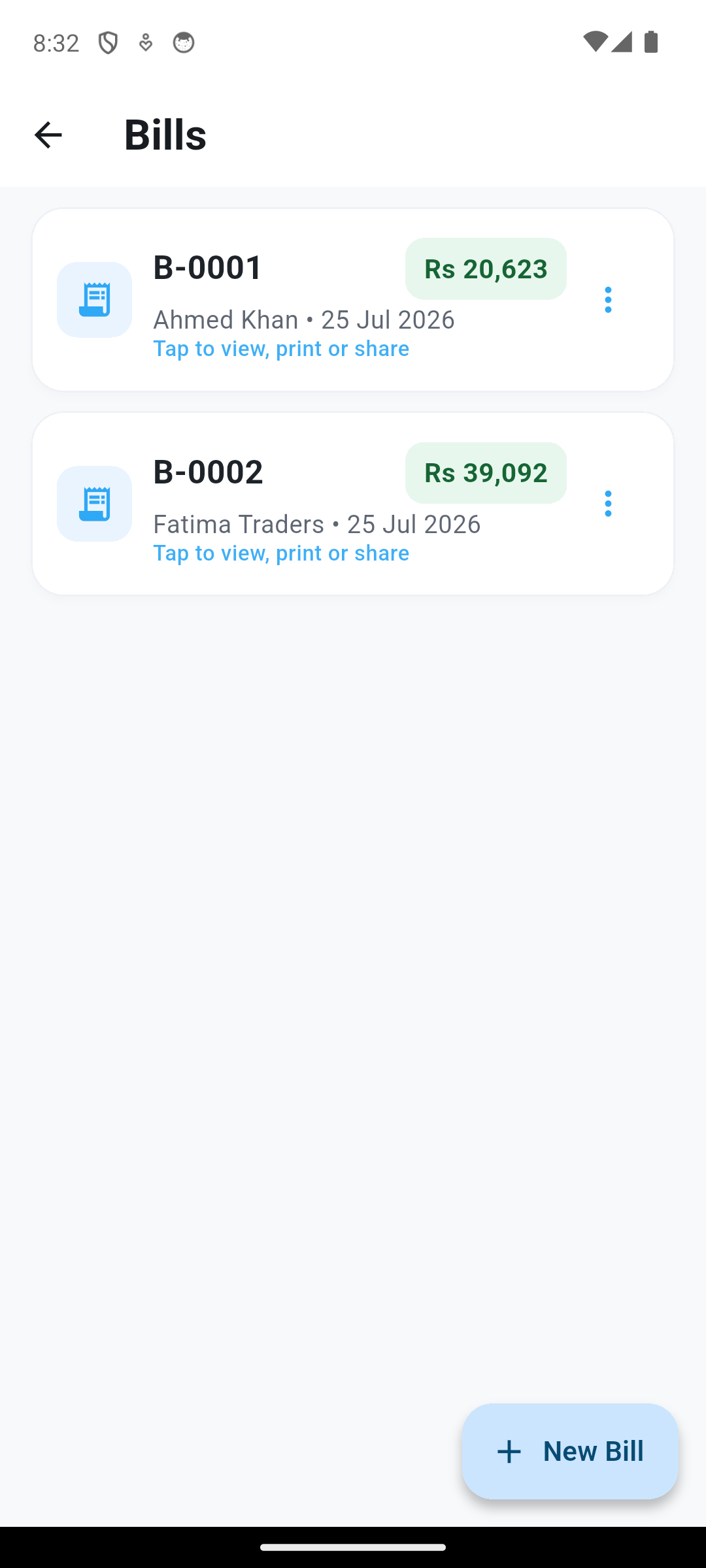 AluRate Pro billing screen