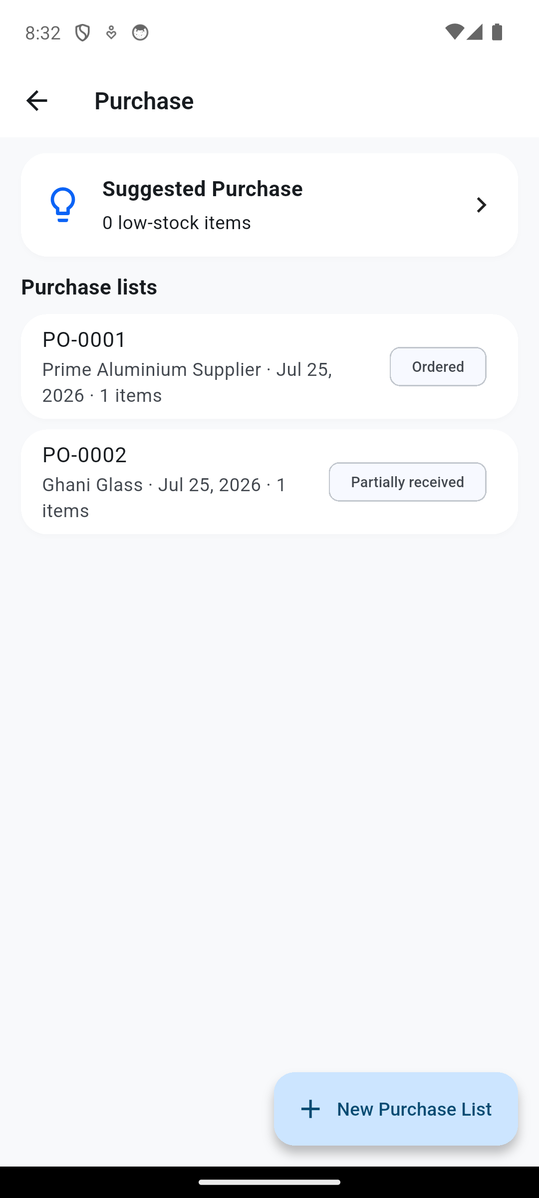 AluRate Pro purchase lists