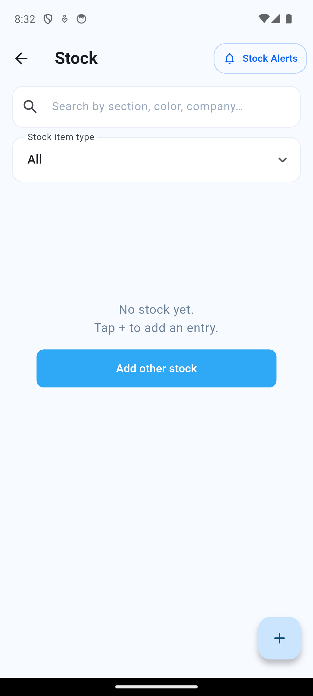 AluRate Pro stock inventory screen